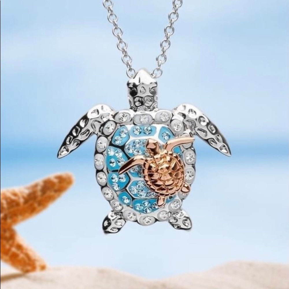 Mama and baby sea turtle necklace